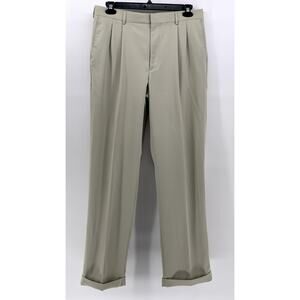 PERRY ELLIS PORTFOLIO Men's Beige Pleated Straight-Leg Cuffed Pants SZ 34X34